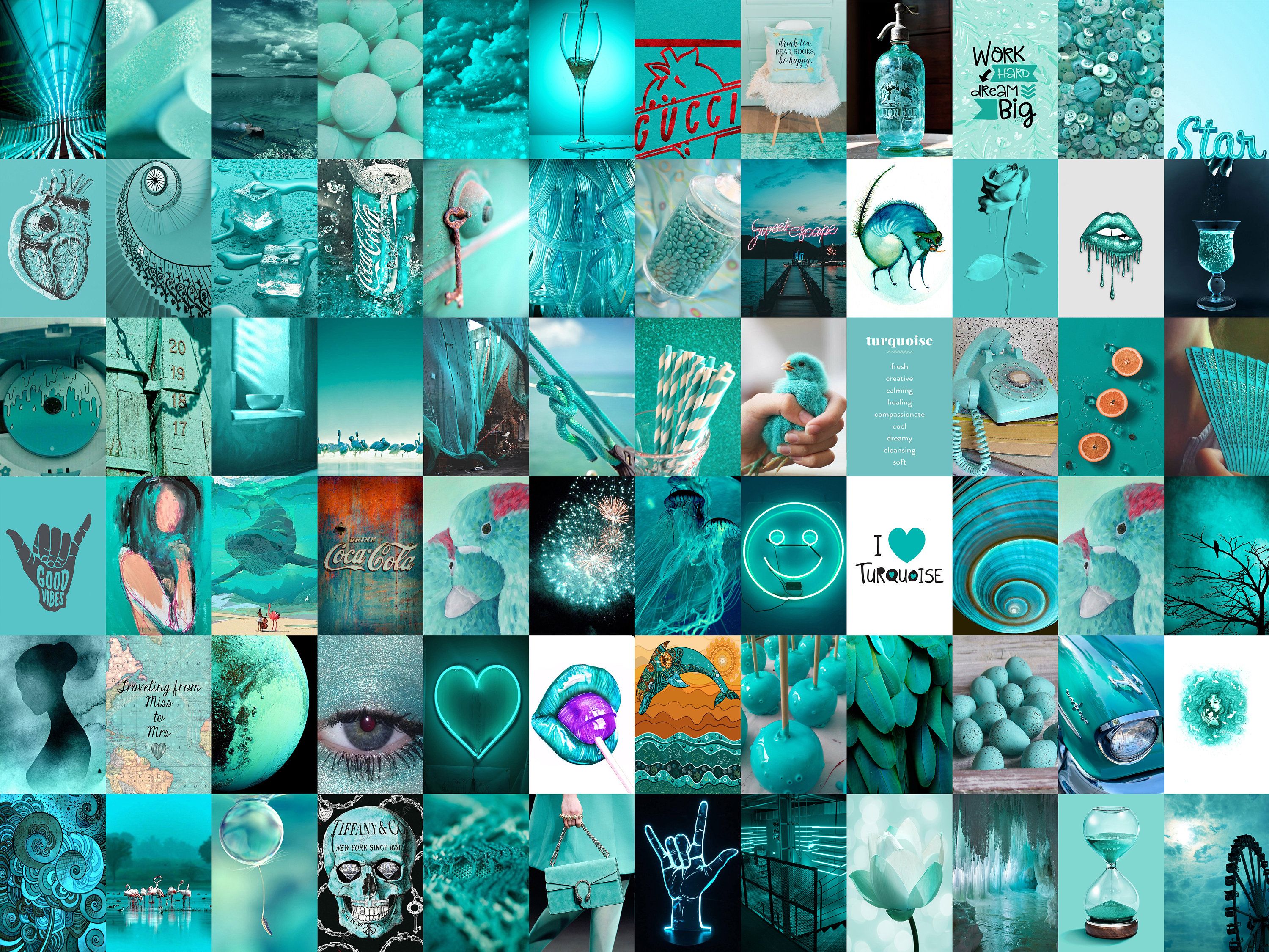 Collage, Smiley, Auge, Ästhetik, Blaugrün, 2K, iPad-Hintergrundbild