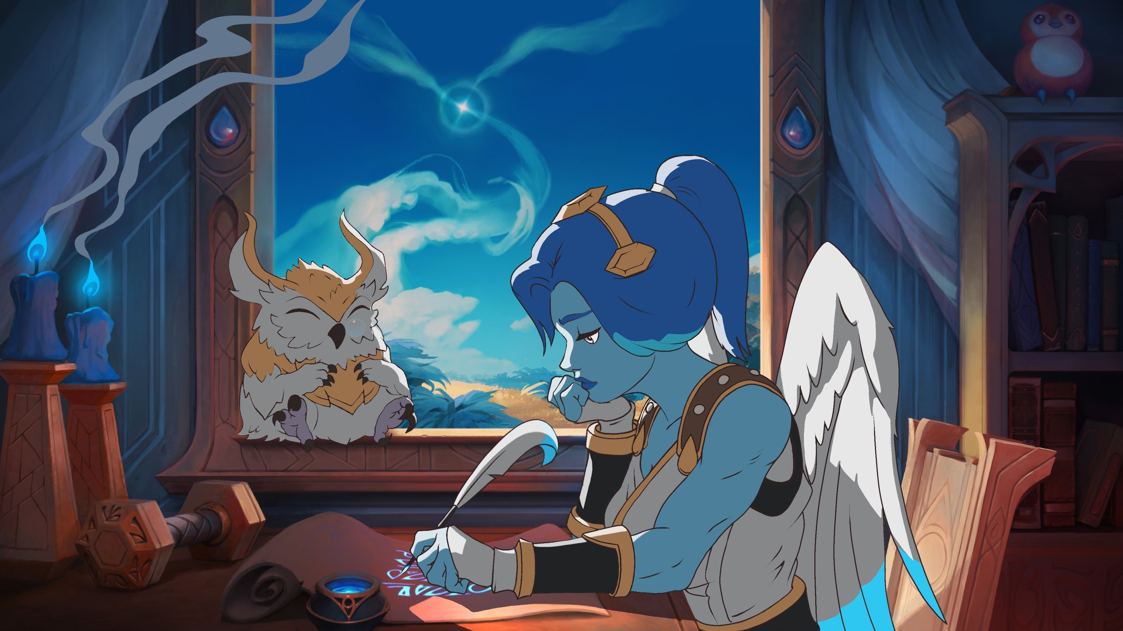 Kyrianer, Shadowlands, Cartoon, Flügel, Blau, 3840x2160, 4K-Hintergrundbild für PC