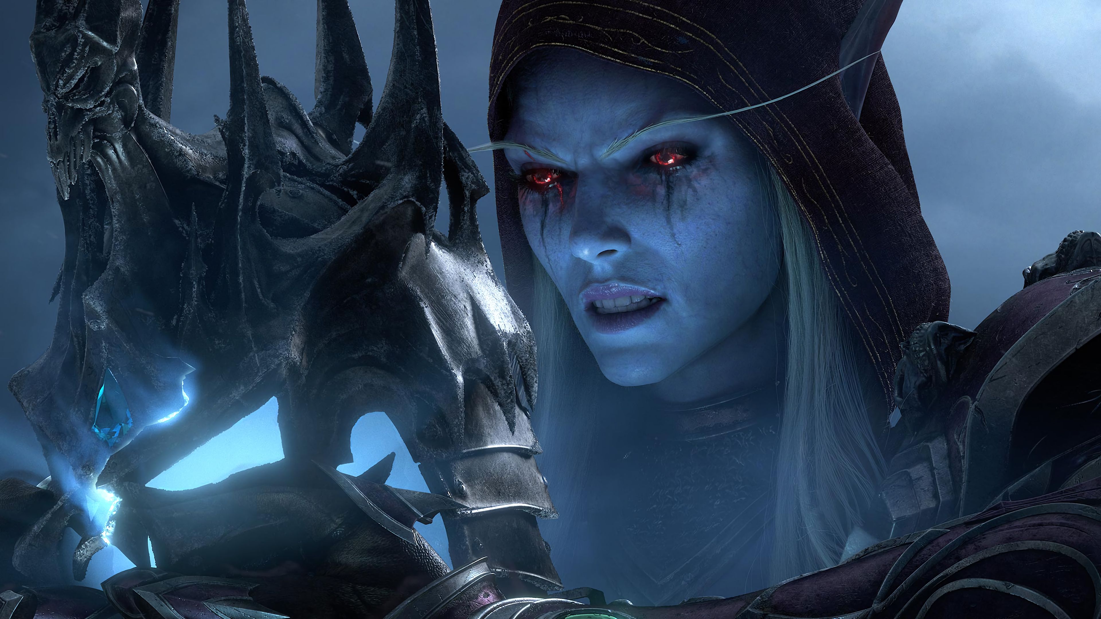 Sylvanas Windläufer, Shadowlands, Untote, Rote Augen, Nahaufnahme, 4K, Laptop-Hintergrundbild