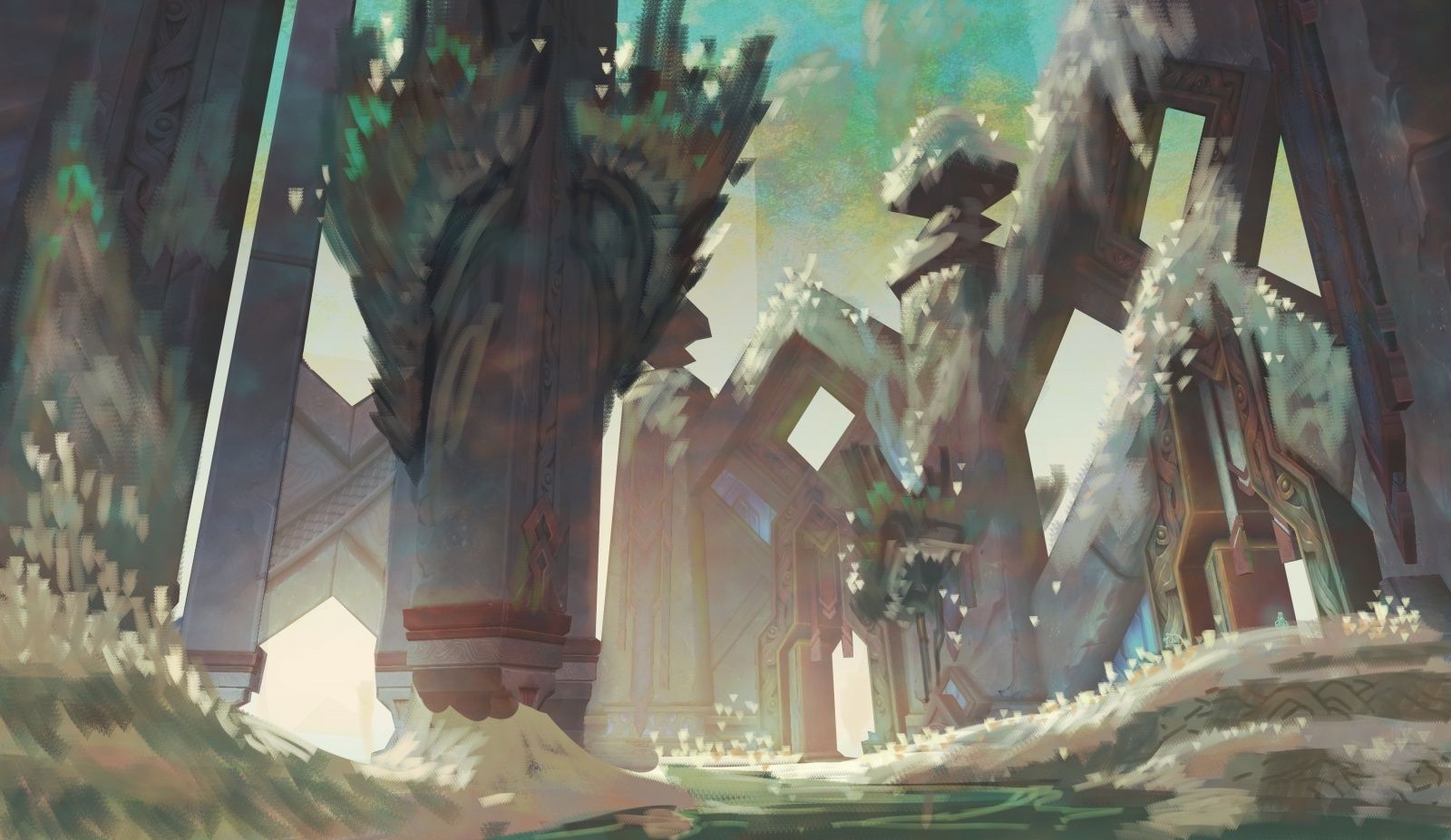 Fantasyruinen, Säulen, Konzeptkunst, Shadowlands, Pastelltöne, HD, Laptop-Hintergrundbild