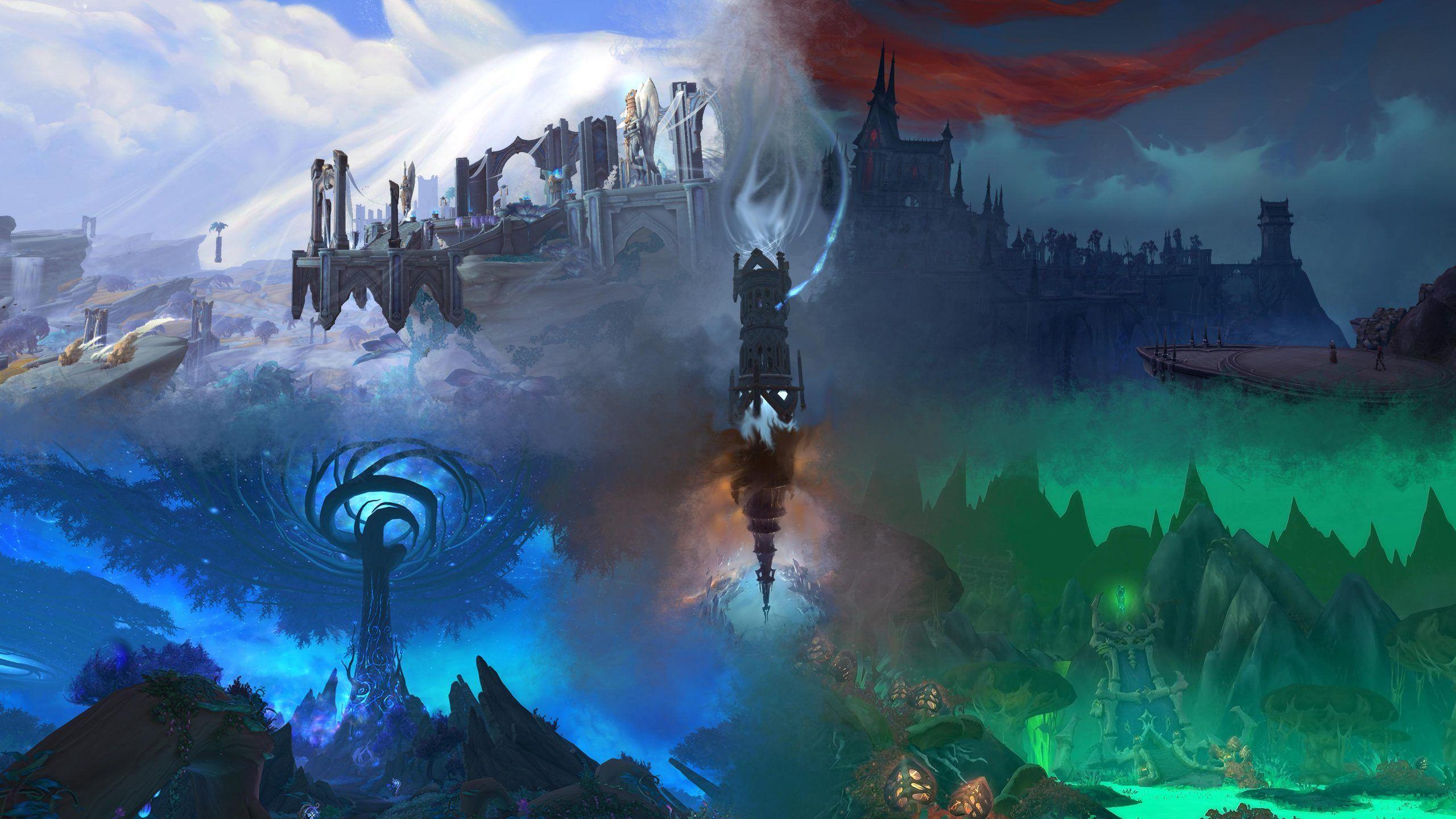 Shadowlands, Bastion, Maldraxxus, Ardenwald, Revendreth, Übersichtskarte, 2K, Desktop-Hintergrund