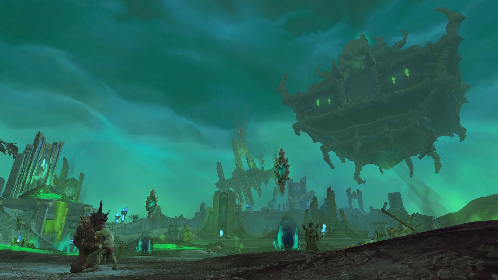 Maldraxxus, Shadowlands, Fliegende Festung, Grün, Schlachtfeld, 1920x1080, PC-Hintergrundbild