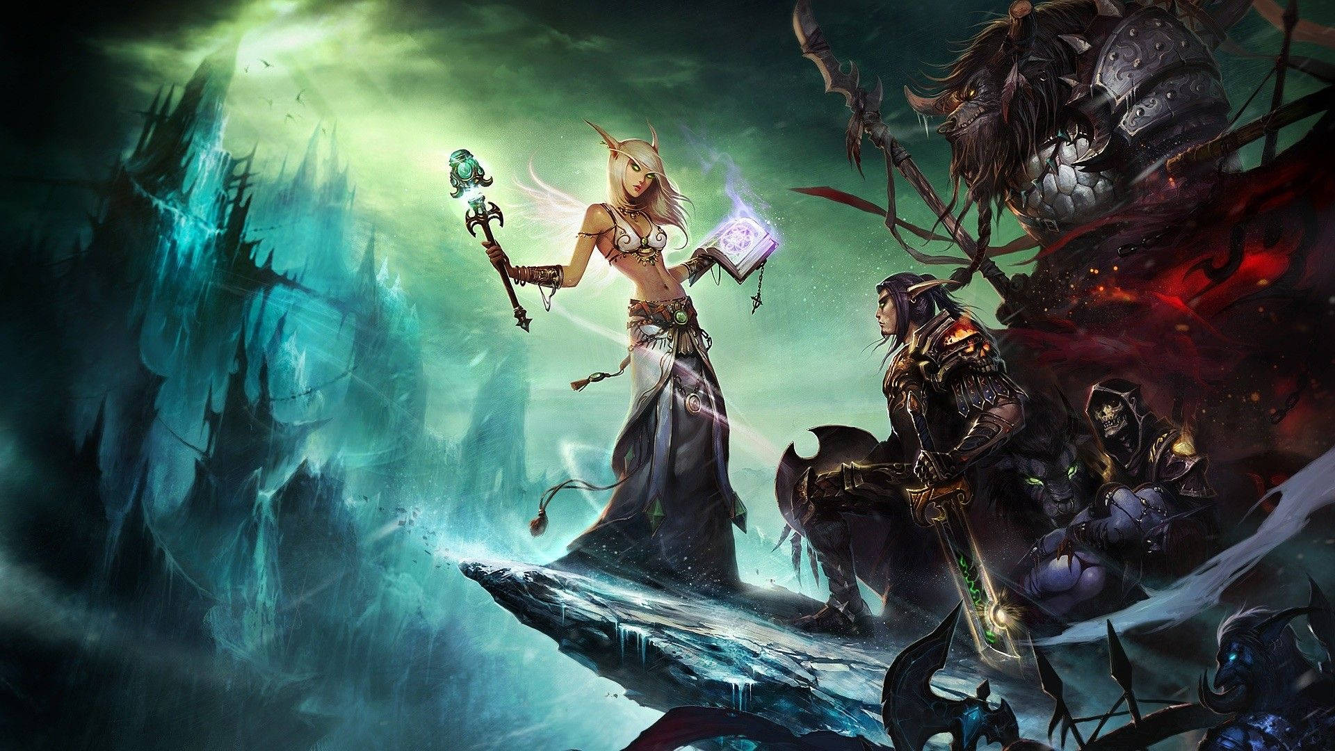 Magierin, Krieger, World of Warcraft, Klippe, Türkis, 1920x1080, Full-HD-Hintergrundbild für PC