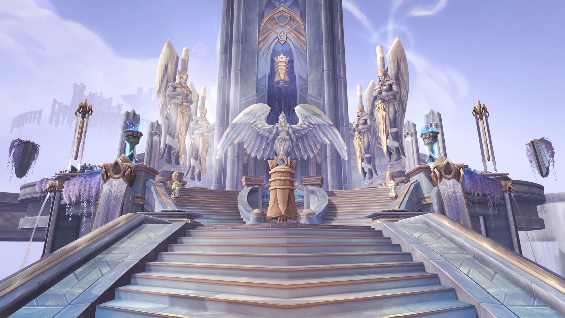 Bastion, Kyrianer, Shadowlands, Treppe, Weiß und Gold, 1920x1080, Full-HD-Hintergrundbild für PC