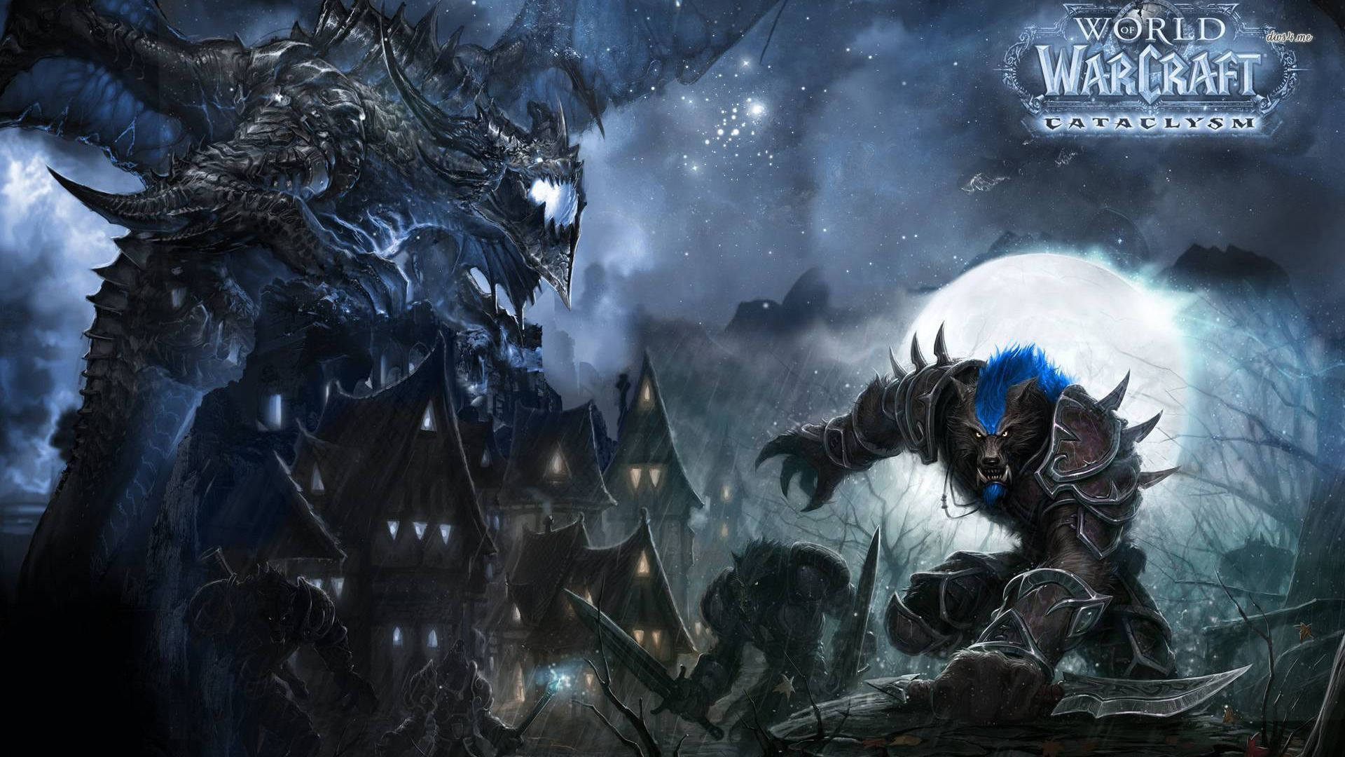 Cataclysm, Todesschwinge, Worgen, World of Warcraft, Vollmond, Düster, 1920x1080, PC-Hintergrundbild