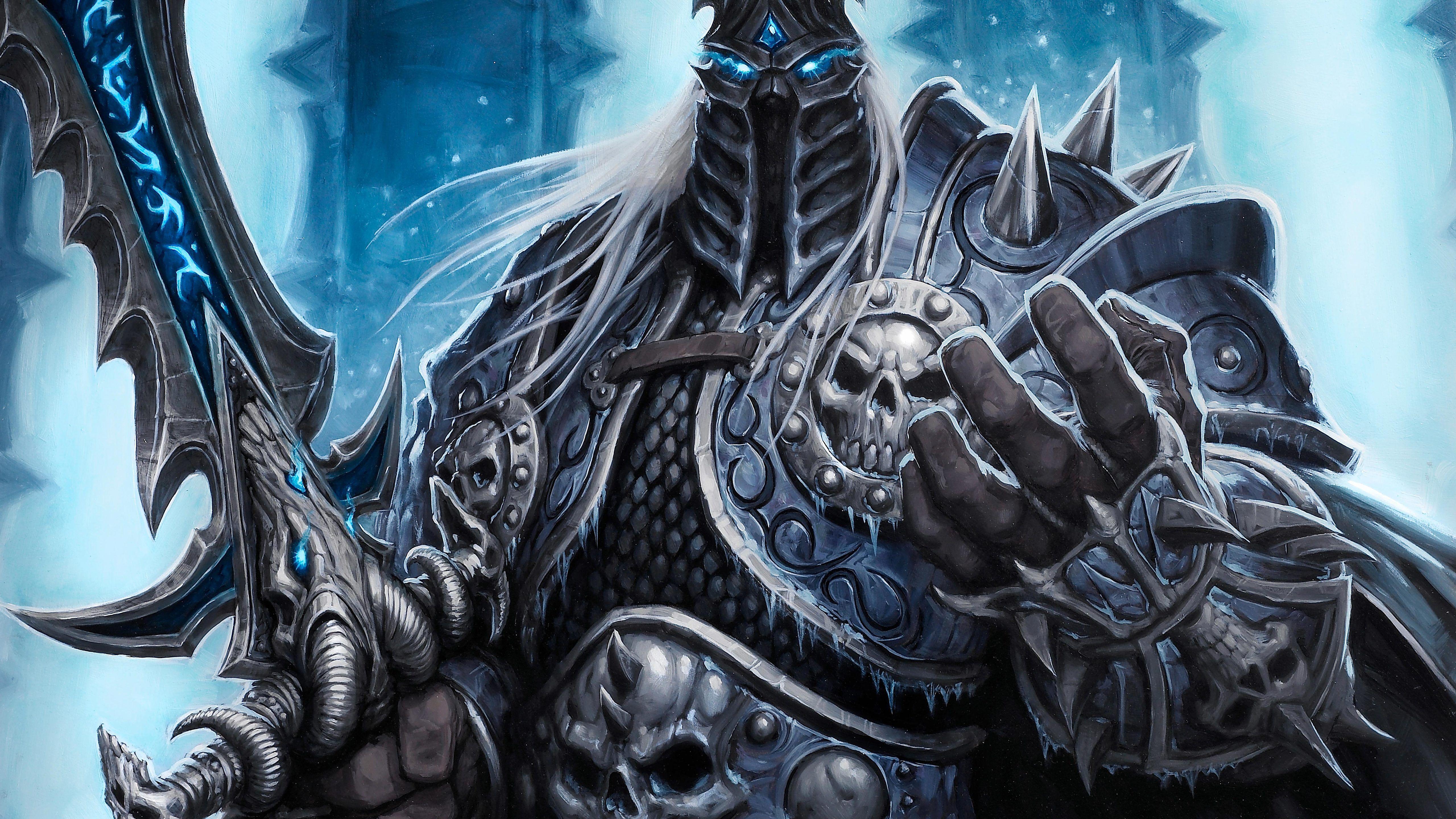 Lichkönig, World of Warcraft, Rüstung, Totenschädel, Nahaufnahme, 5K, Breitbild-Hintergrundbild