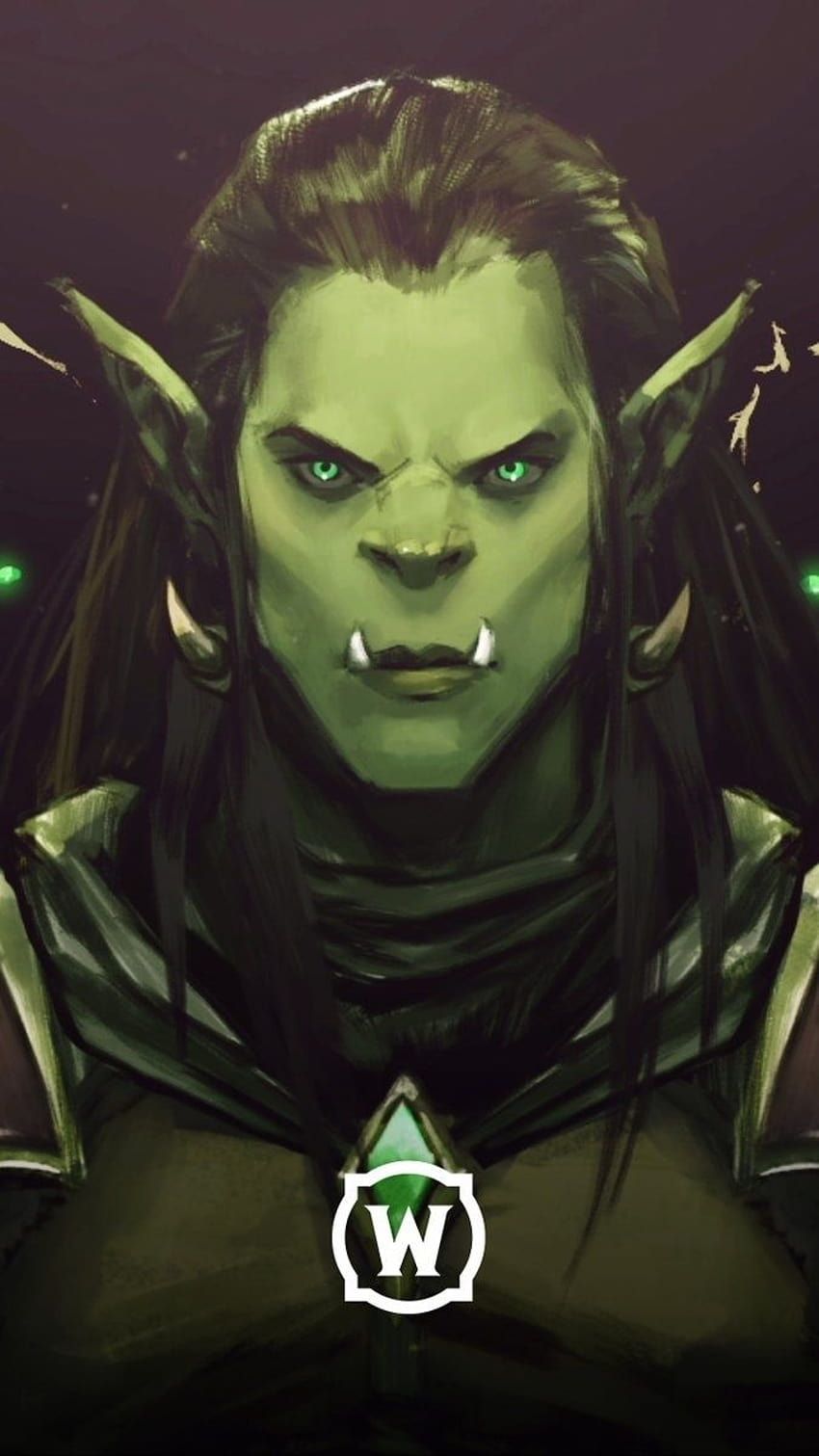 Ork, Porträt, Illustration, Grüne Töne, World of Warcraft, Hintergrundbild fürs Handy