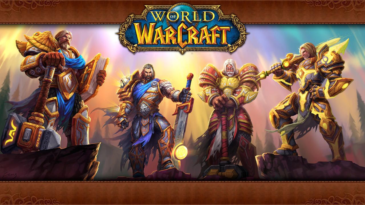 World of Warcraft, Helden, Logo, Goldene Rüstung, Gruppenbild, HD, Breitbild-Hintergrundbild