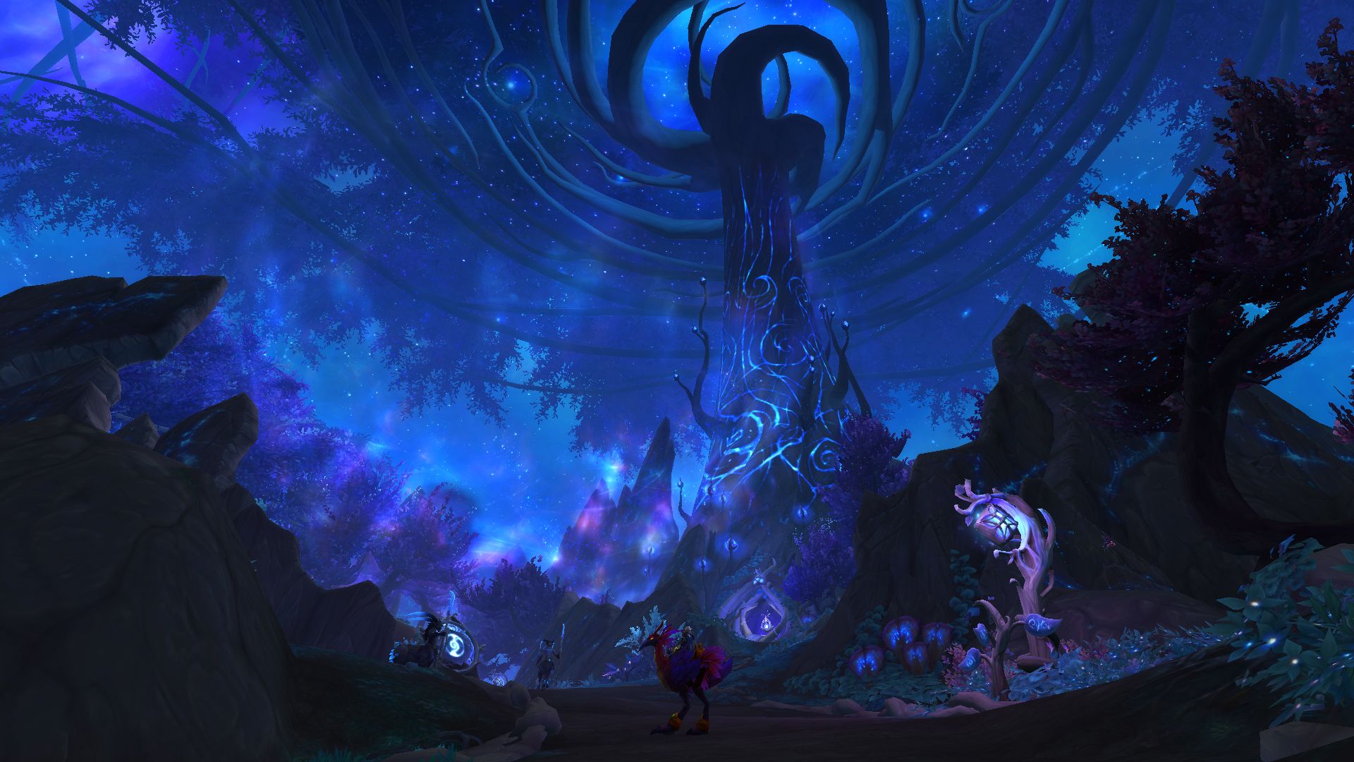 Ardenwald, Shadowlands, Riesenbaum, Nacht, Blau und Lila, 1920x1080, Desktop-Hintergrund