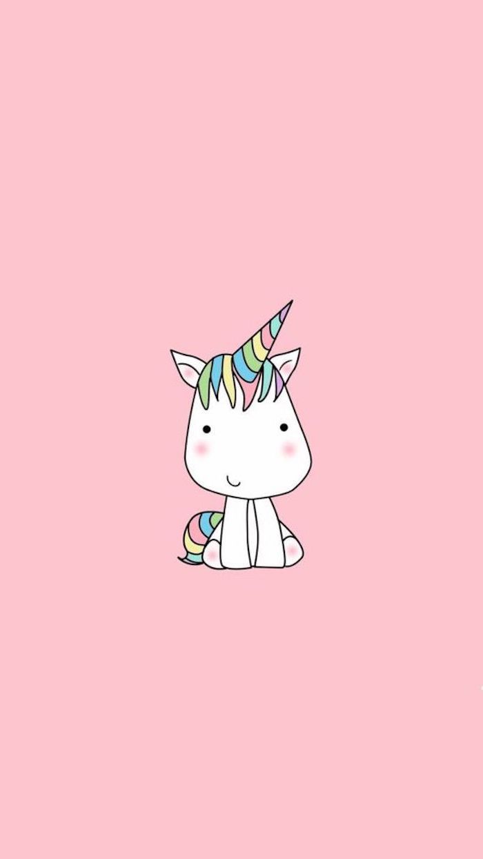 Einhorn, Chibi, Rosa Hintergrund, Niedlich, Minimalistisch, Sperrbildschirm fürs iPhone