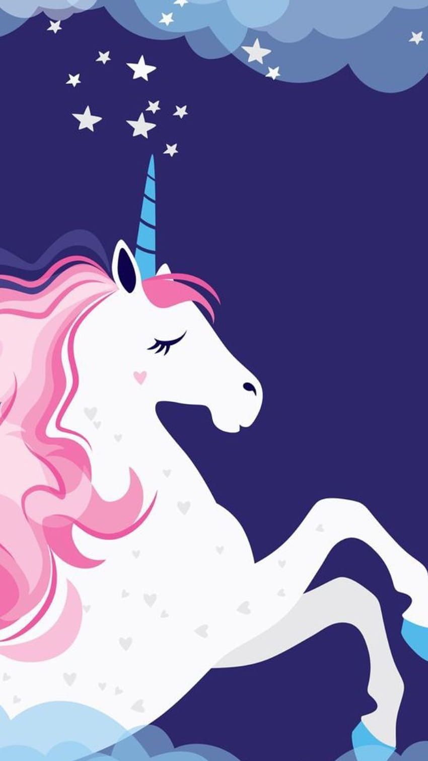 Einhorn, Rosa Mähne, Sterne, Dunkelblau, Illustration, HD, Handy-Hintergrund im Hochformat