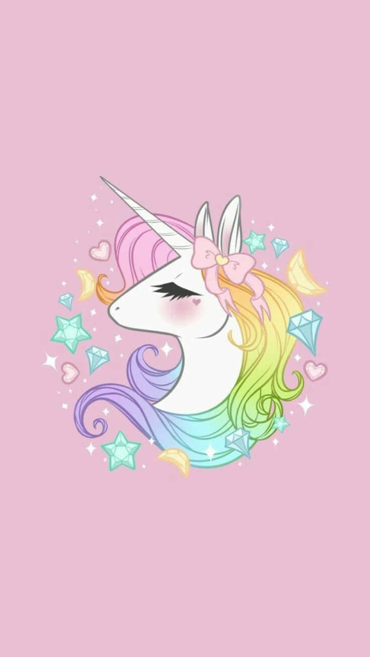 Einhornkopf, Regenbogenmähne, Blumen, Rosa Hintergrund, Cartoon, Sperrbildschirm fürs iPhone
