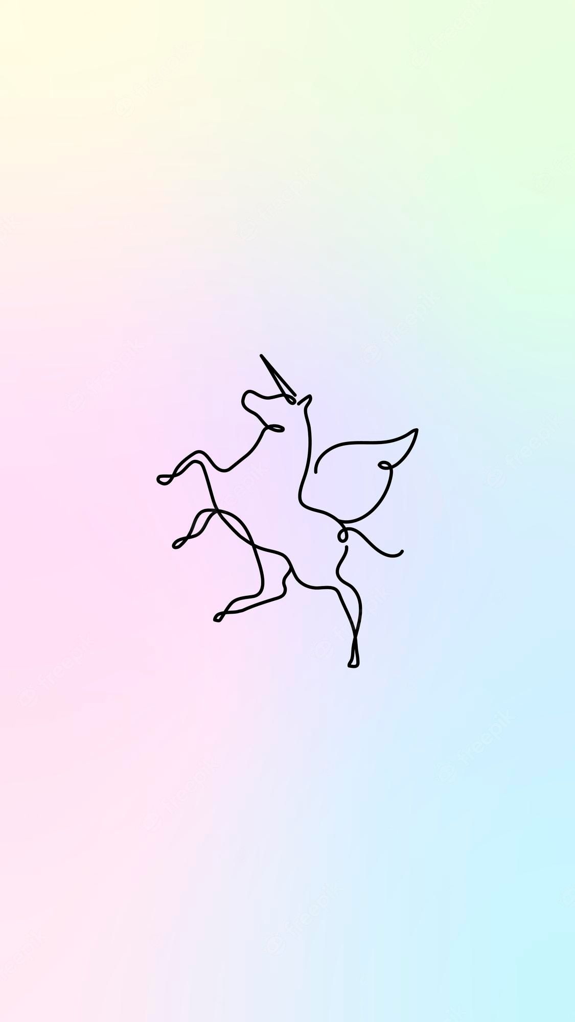 Pegasus, Strichzeichnung, Regenbogen-Verlauf, Pastell, Minimalistisch, Full HD, Handy-Hintergrundbild