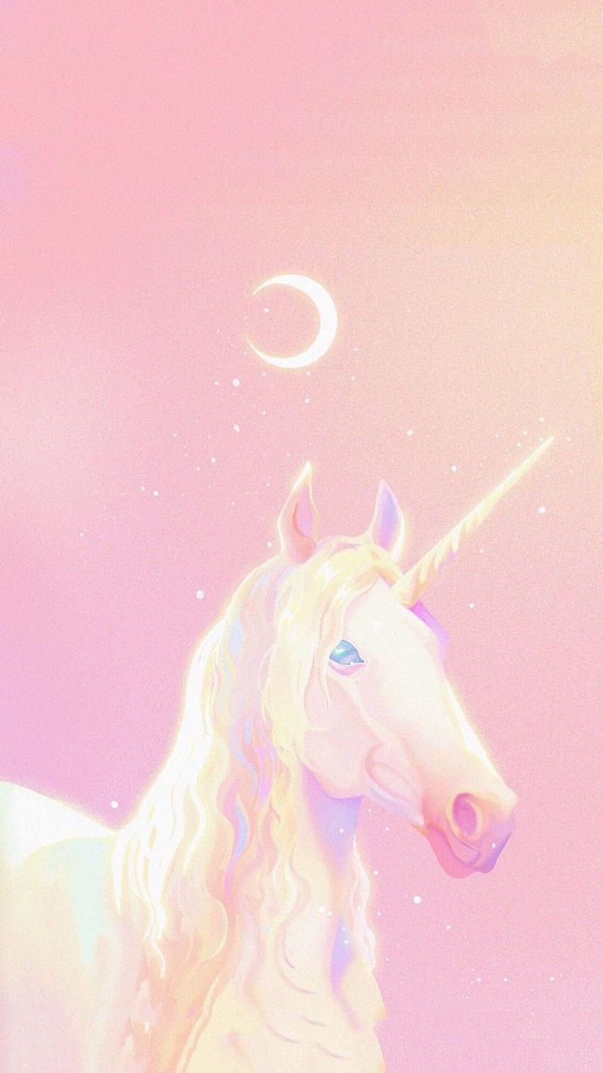 Einhorn, Mondsichel, Pastellrosa, Fantasy, Verträumt, Hochformat, Hintergrundbild fürs Smartphone