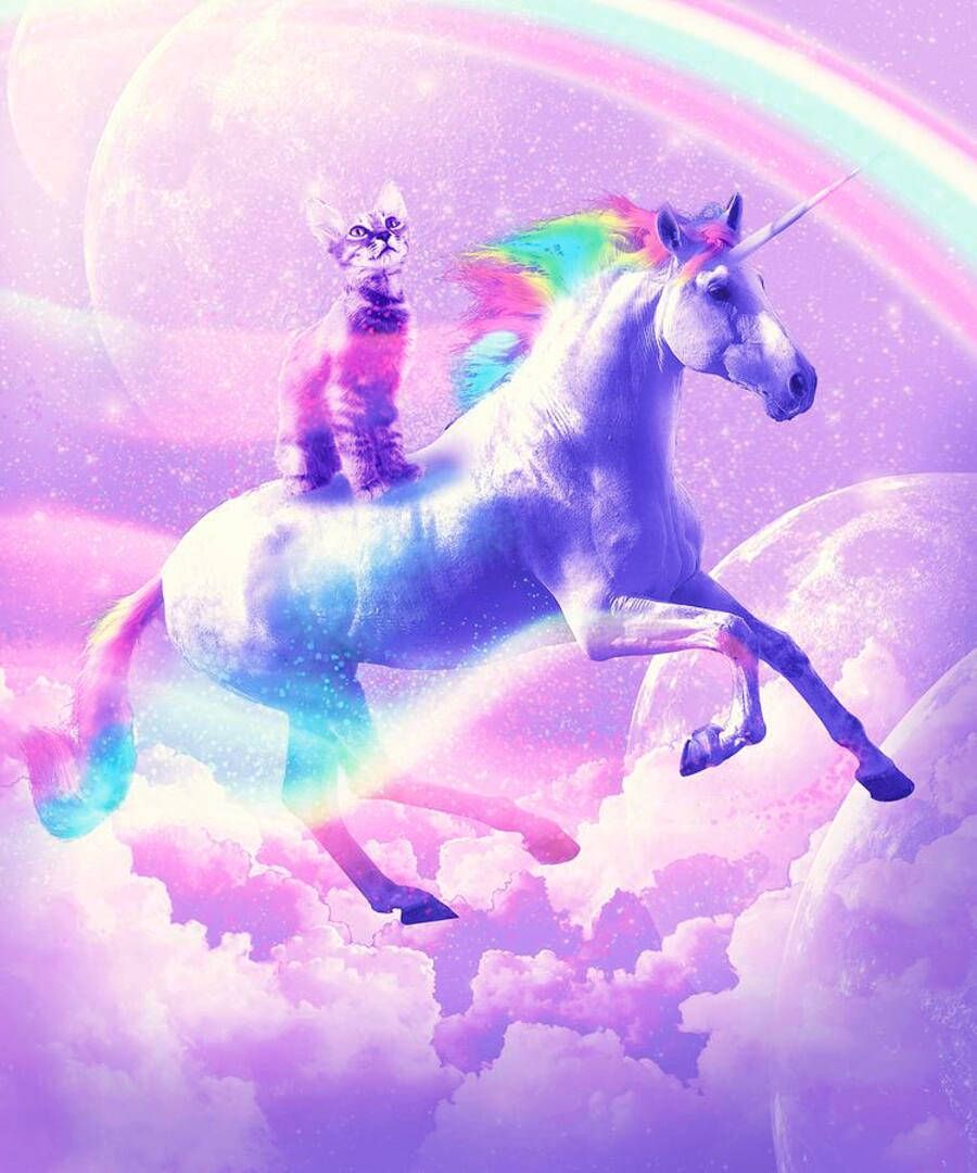 Einhorn, Reiterin, Regenbogen, Wolken, Lila Fantasy, HD, iPad-Hintergrundbild