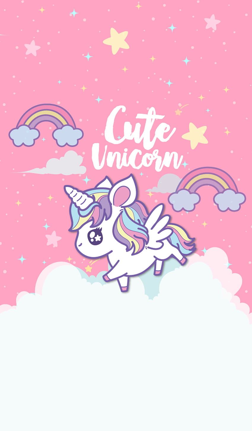 Cute Unicorn, Kawaii, Regenbogen, Rosa, Wolken, HD, Hintergrundbild fürs Handy