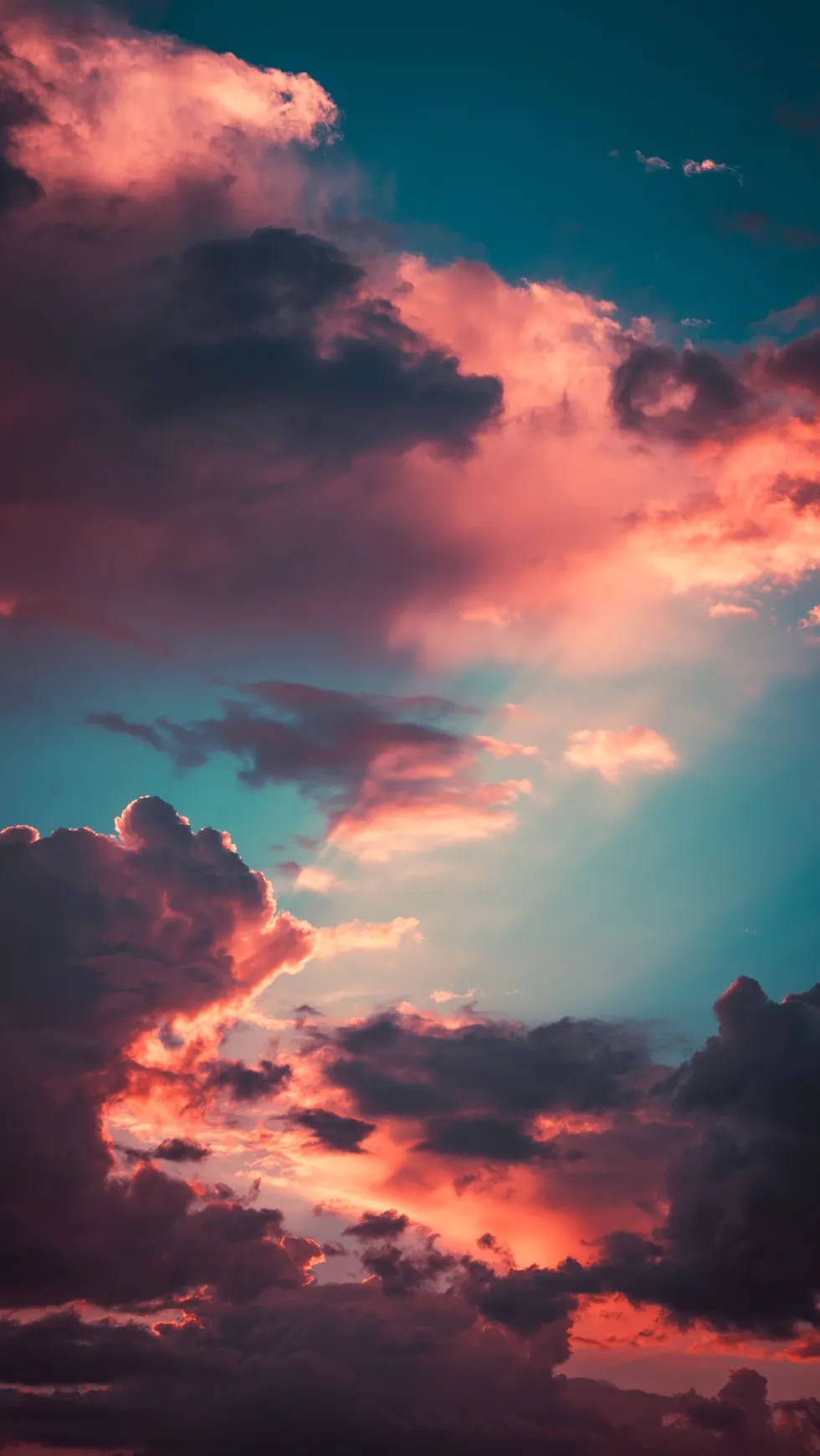 Wolken, Rosa Wolken, Abendhimmel, Türkis, Dämmerung, HD, Hintergrundbild fürs Handy