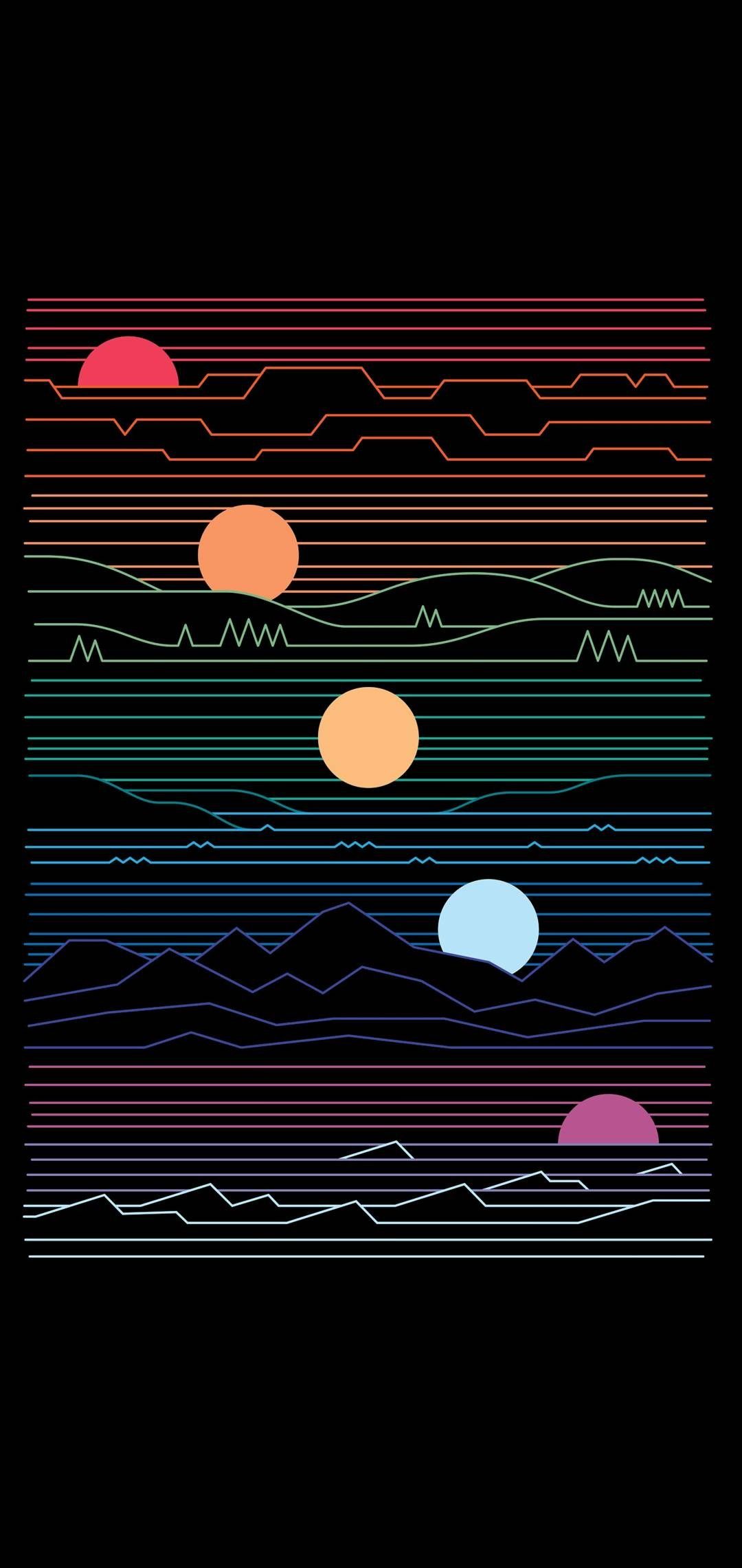 Planeten, Linien, Minimalistisch, Schwarzer Hintergrund, Neonfarben, Sperrbildschirm fürs iPhone