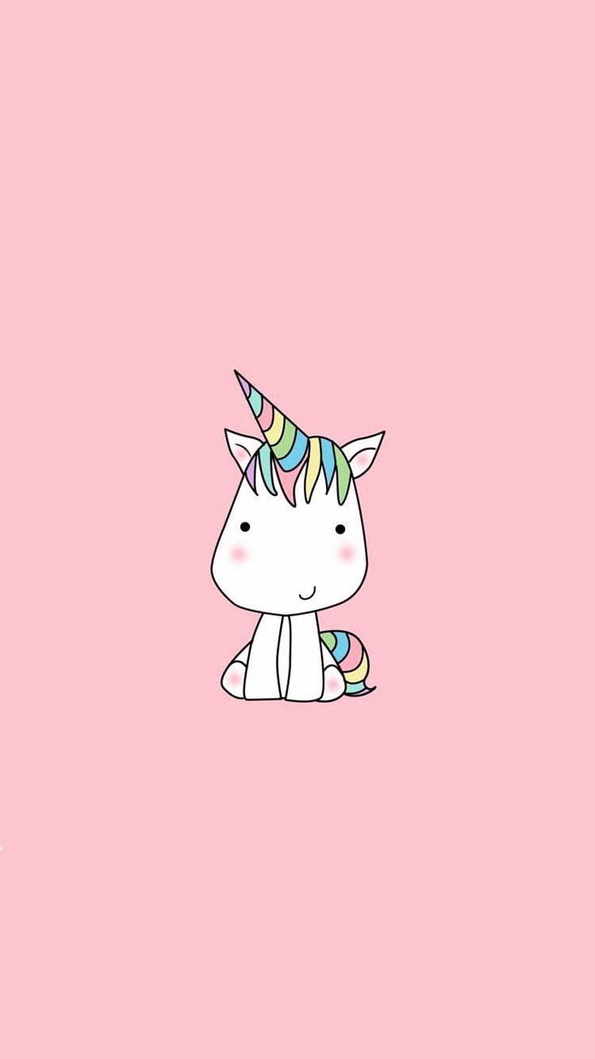 Einhorn, Chibi, Rosa Hintergrund, Niedlich, Minimalistisch, Sperrbildschirm fürs iPhone