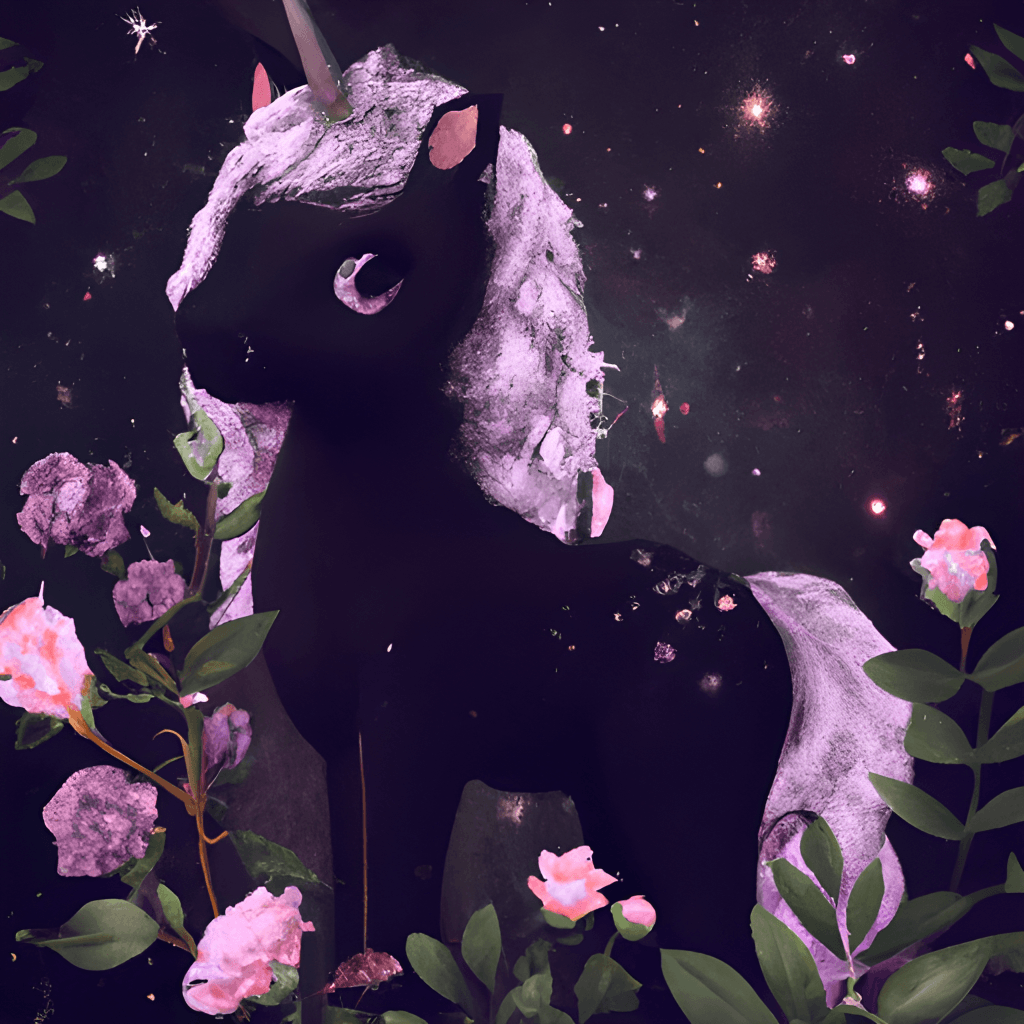 Schwarzes Einhorn, Rosen, Sterne, Dunkel, Fantasy, Hintergrundbild für iPad und Tablet