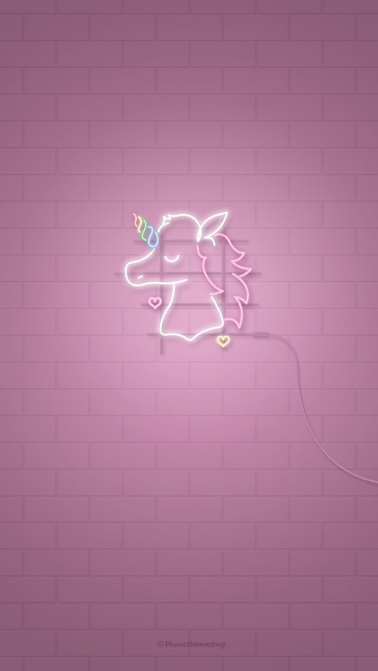 Neon-Einhorn, Altrosa, Neonlicht, Minimalistisch, Wand, Hintergrundbild für iPhone und Android