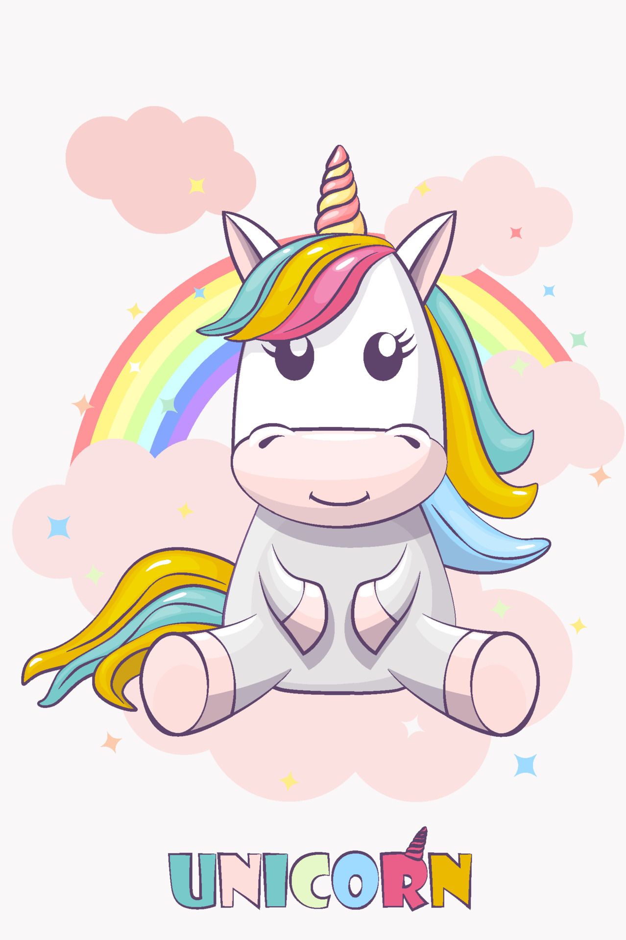 Unicorn, Baby-Einhorn, Regenbogen, Cartoon, Niedlich, Full HD, Hintergrundbild fürs Handy