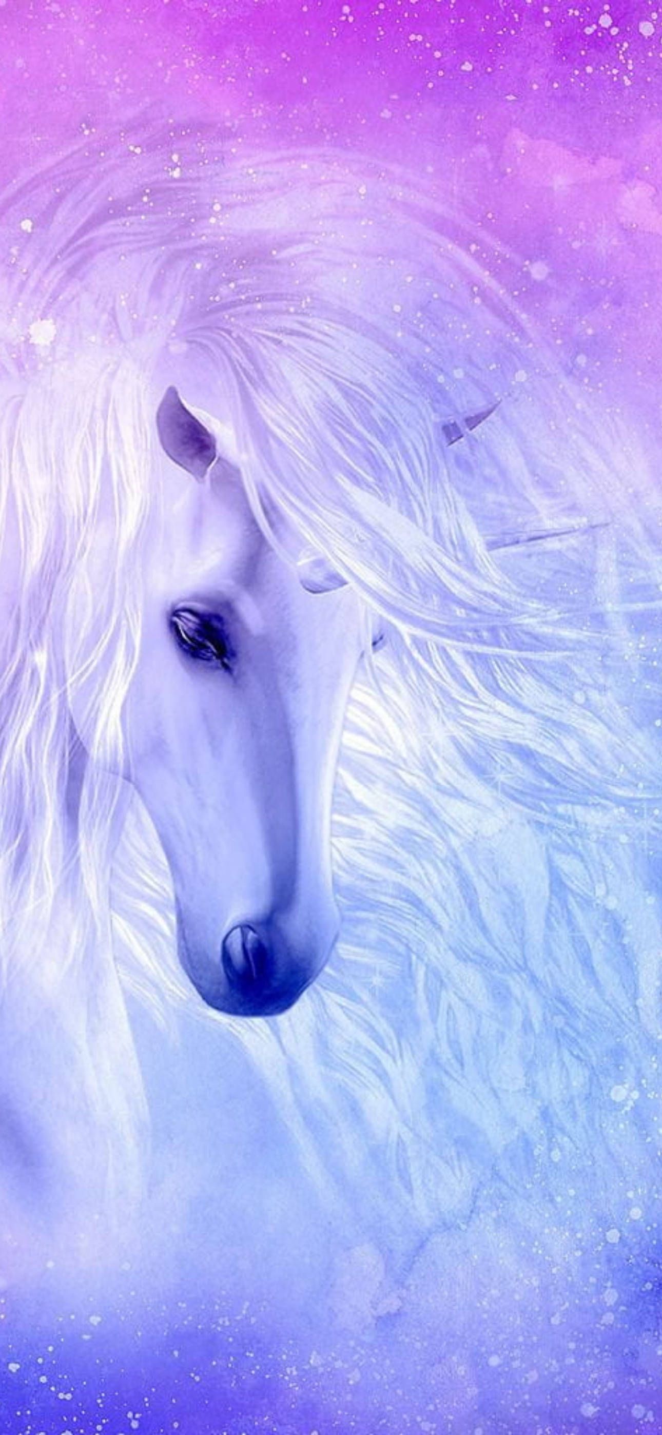 Einhorn, Lila-Blau, Glitzer, Verträumt, Mähne, Full HD, Handy-Hintergrund im Hochformat
