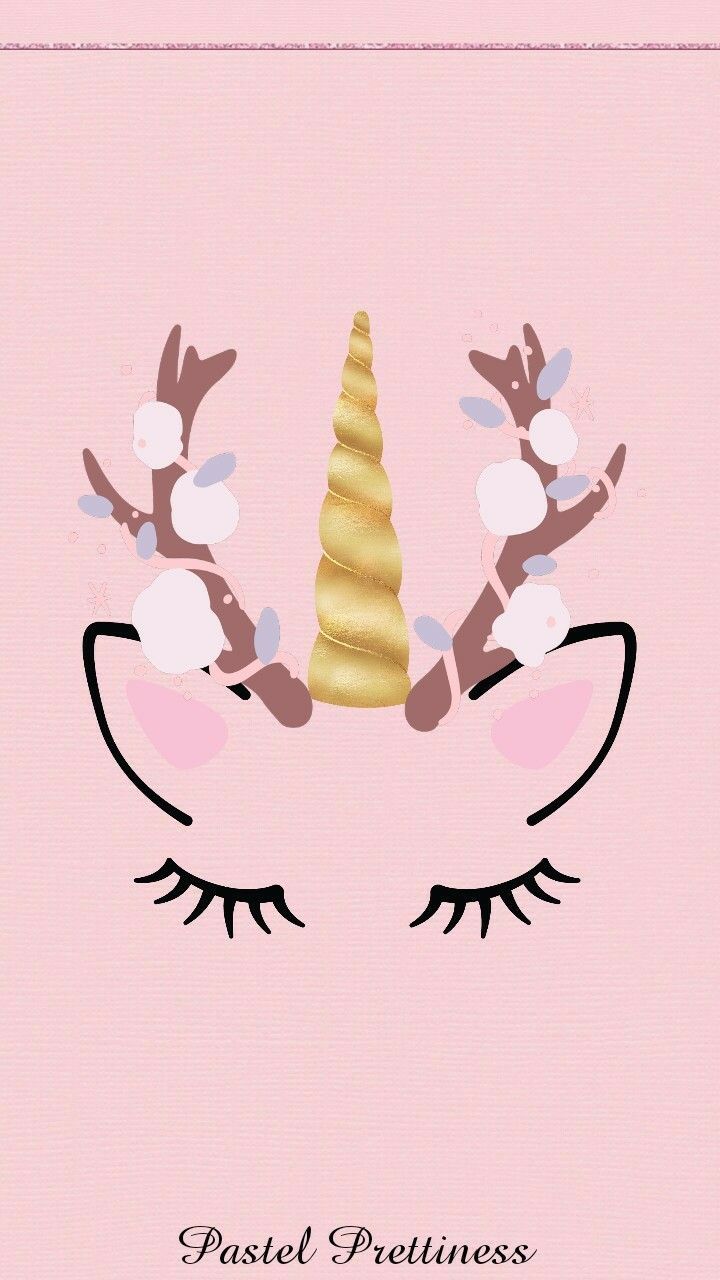 Einhorngesicht, Goldenes Horn, Geschlossene Augen, Blumenkranz, Rosa, HD, Handy-Hintergrundbild