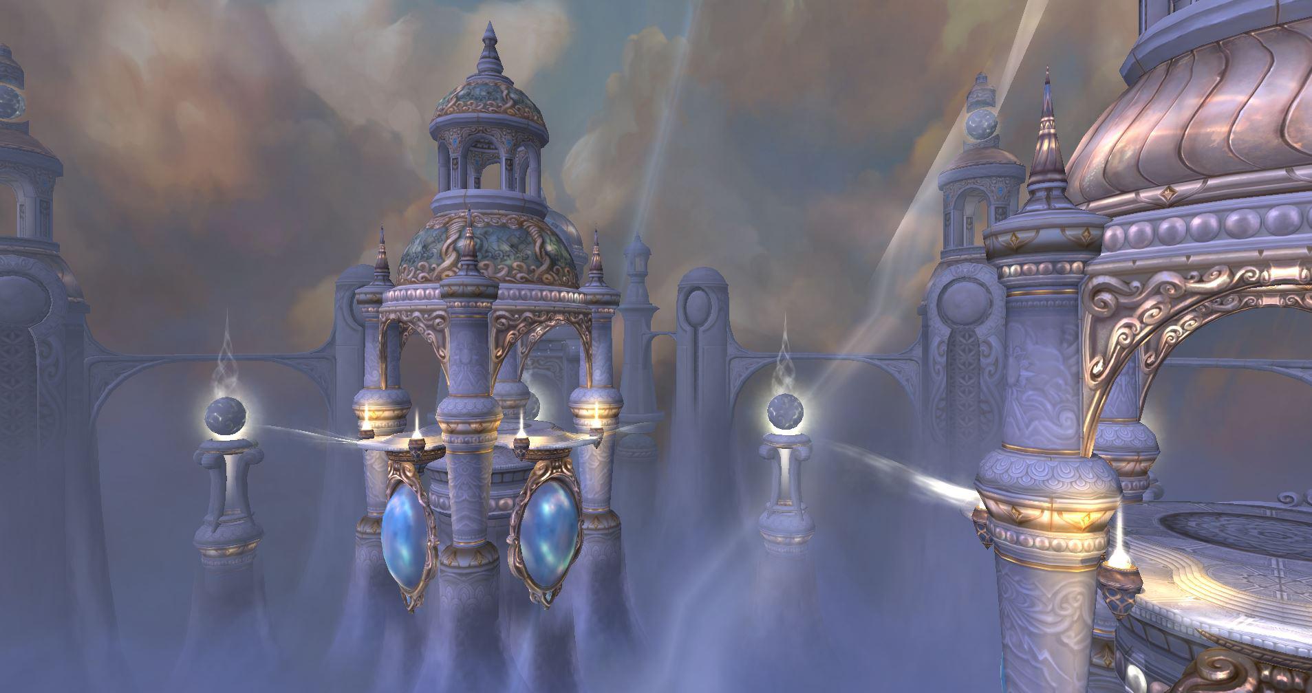 Fantasystadt, Türme, Nebel, Lila Töne, Architektur, HD, Hintergrund für den Desktop