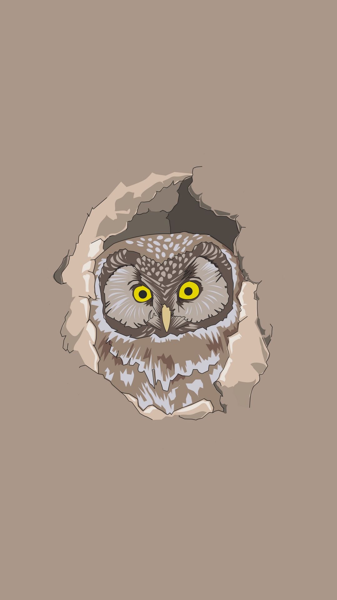 Eulenkopf, Illustration, Graubraun, Minimalismus, Full HD, Hintergrundbild fürs Handy