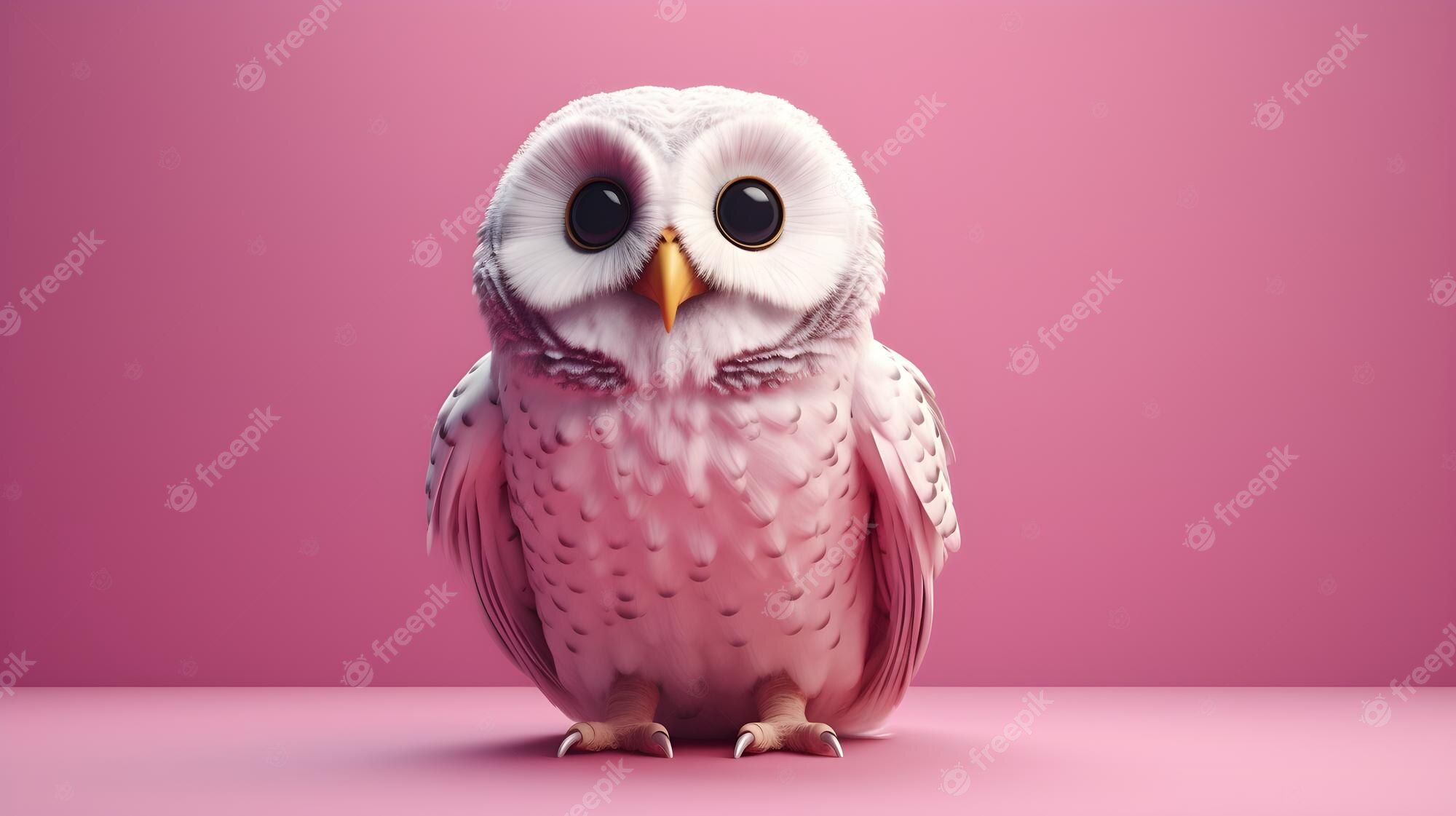 Eule, 3D-Rendering, Rosa, Niedlich, Große Augen, 16:9, Full-HD-Hintergrundbild für den Desktop