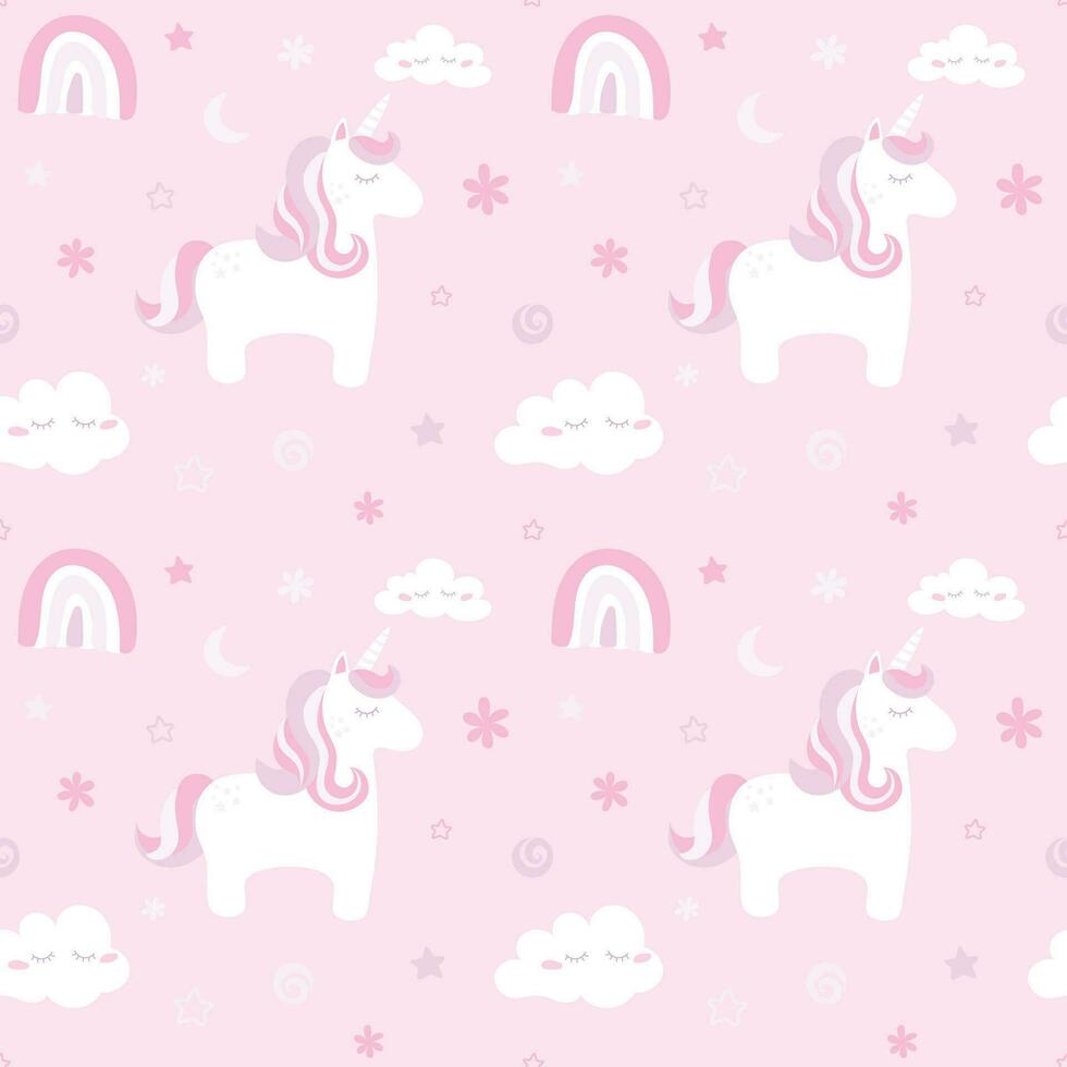 Einhorn-Muster, Wolken, Regenbögen, Rosa, Kinderzimmer, Hintergrundbild für iPad und Tablet