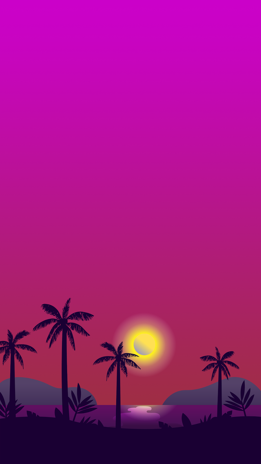 Palmen, Sonnenuntergang, Magenta, Silhouette, Retro, Hochformat, Hintergrundbild fürs Smartphone