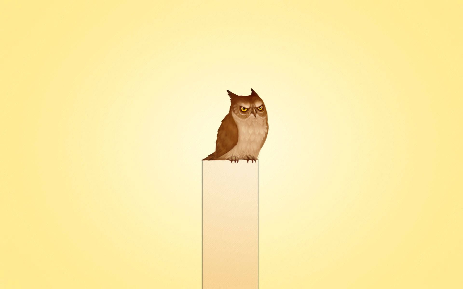 Eule, Pfosten, Gelber Hintergrund, Illustration, Minimalismus, Full HD Wallpaper