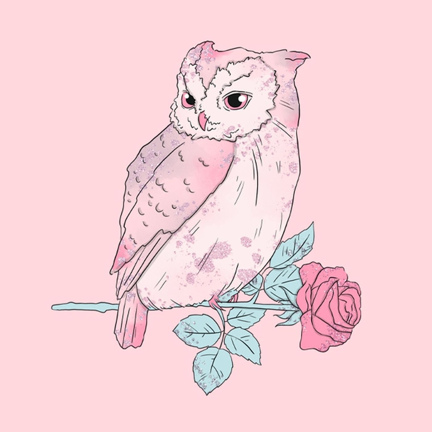 Eule, Rose, Illustration, Zartrosa, Zweig, HD, Hintergrundbild fürs Tablet