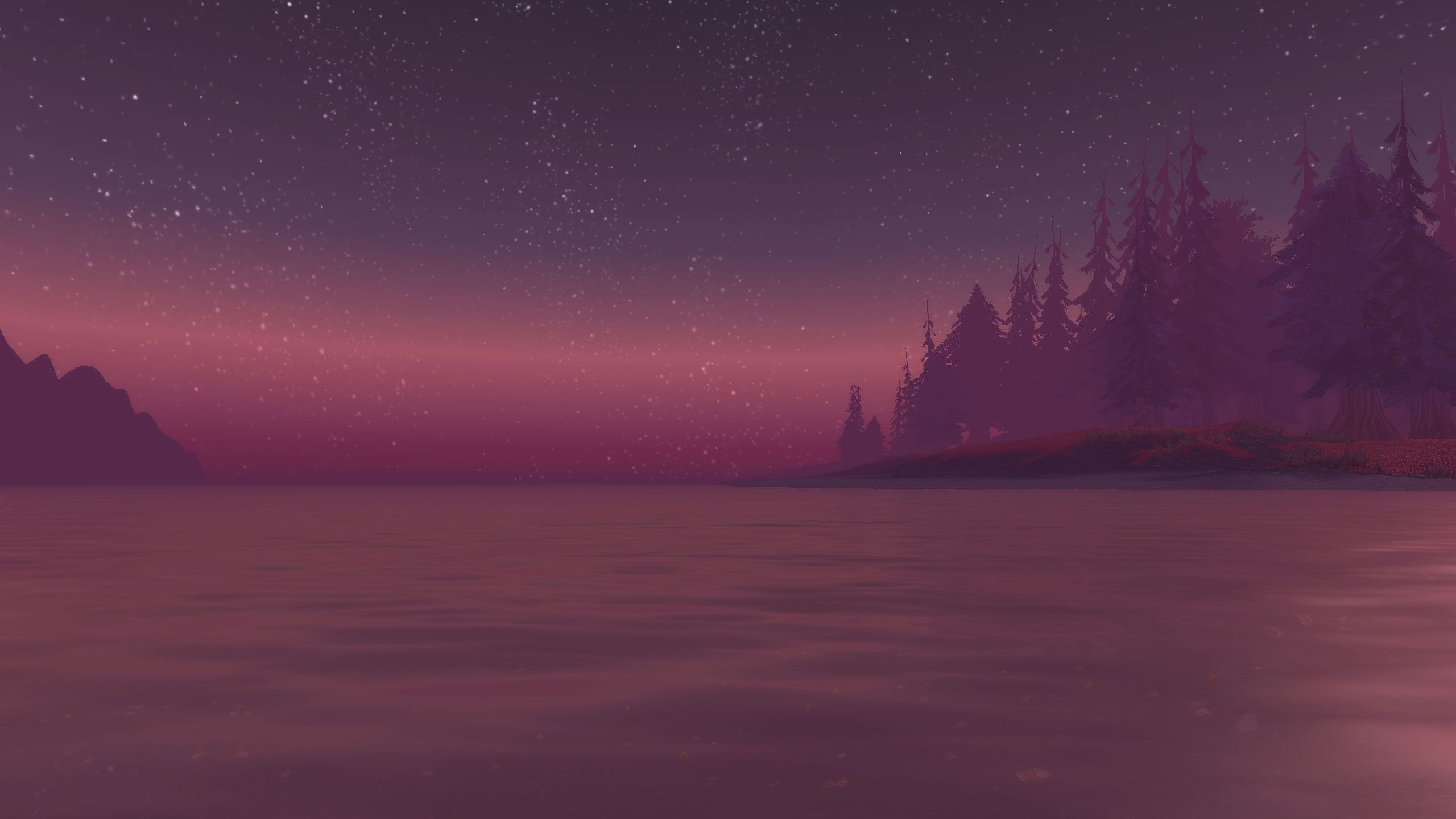 See, Wald, Sternenhimmel, Dämmerung, Lila Töne, 16:9, 2K-Hintergrundbild für den Desktop