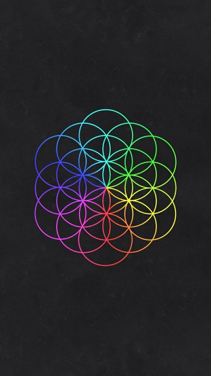 A Head Full of Dreams, Coldplay, Blume des Lebens, Regenbogenfarben, Schwarzer Hintergrund, Heilige Geometrie, Sperrbildschirm