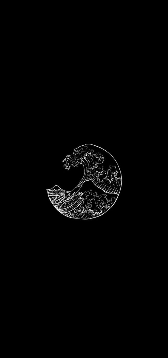 Die große Welle vor Kanagawa, Hokusai, Kreis, Minimalistisch, Schwarzer Hintergrund, Sperrbildschirm