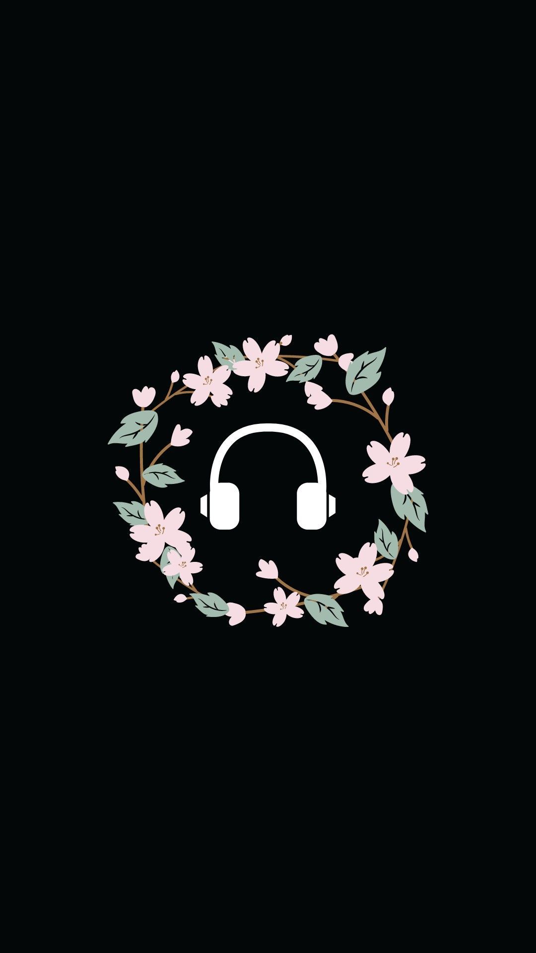 Kopfhörer, Blumenkranz, Icon, Schwarzer Hintergrund, Full HD, Sperrbildschirm fürs iPhone