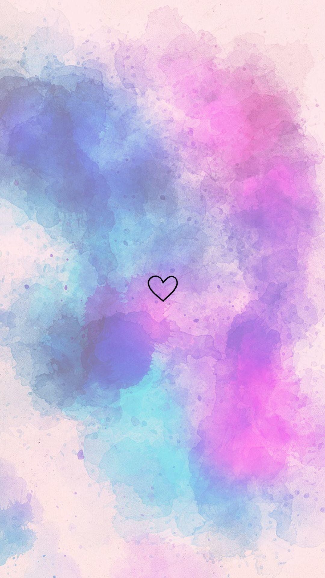 Herz, Aquarell, Pastell, Lila, Türkis, Full HD, Handy-Hintergrund im Hochformat