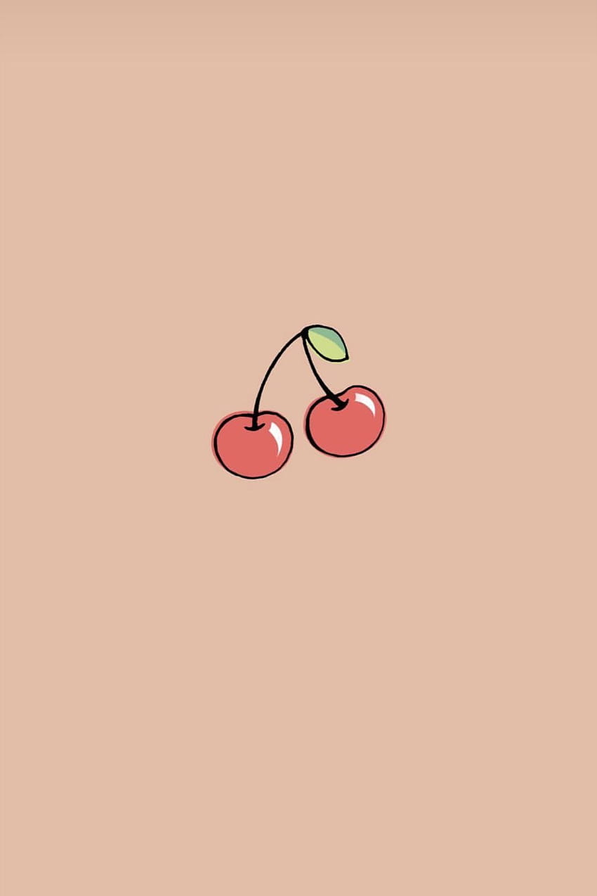 Kirschen, Icon, Minimalistisch, Pfirsichfarbener Hintergrund, Sperrbildschirm fürs iPhone