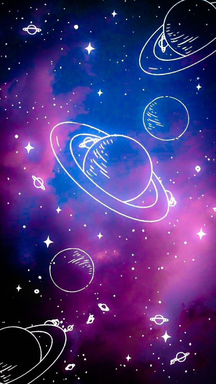 Planeten, Strichzeichnung, Nebel, Blau, Pink, Sterne, HD, Handy-Hintergrund im Hochformat