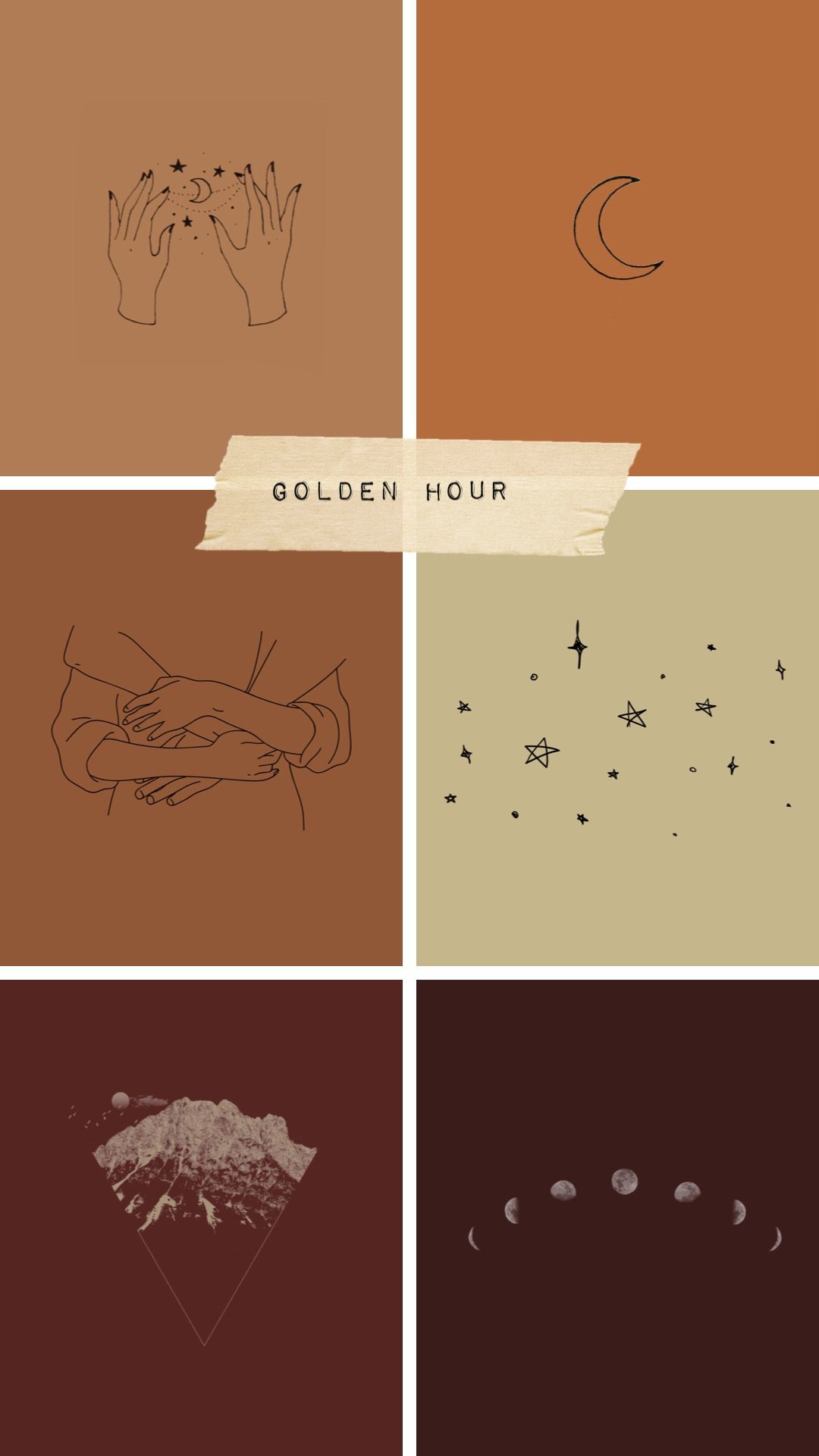 Highlight-Cover, Golden Hour, Strichzeichnung, Erdtöne, Set, Full HD, Handy-Hintergrund