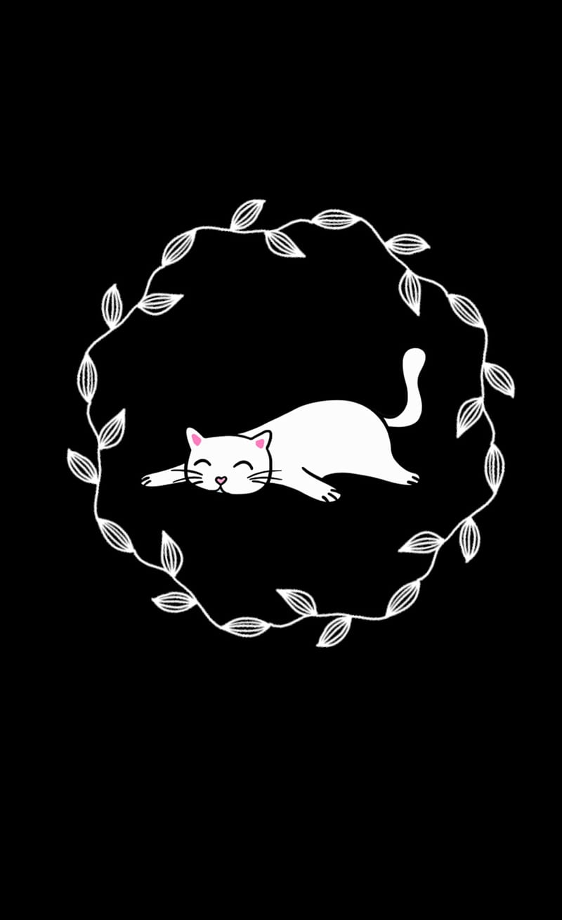 Katze, Blätterkranz, Icon, Schwarzer Hintergrund, HD, Sperrbildschirm fürs iPhone