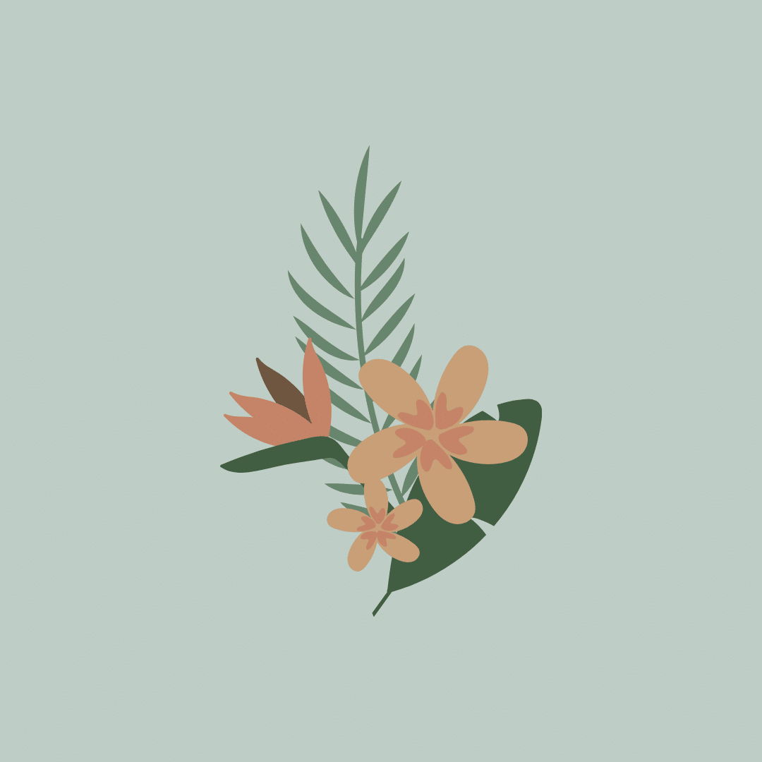 Blumen, Blätter, Illustration, Salbeigrüner Hintergrund, Minimalistisch, Wallpaper