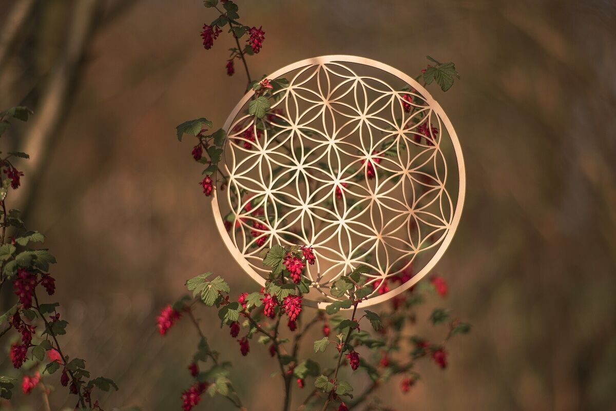 Blume des Lebens, Metallornament, Garten, Rote Beeren, Natur, Hintergrundbild