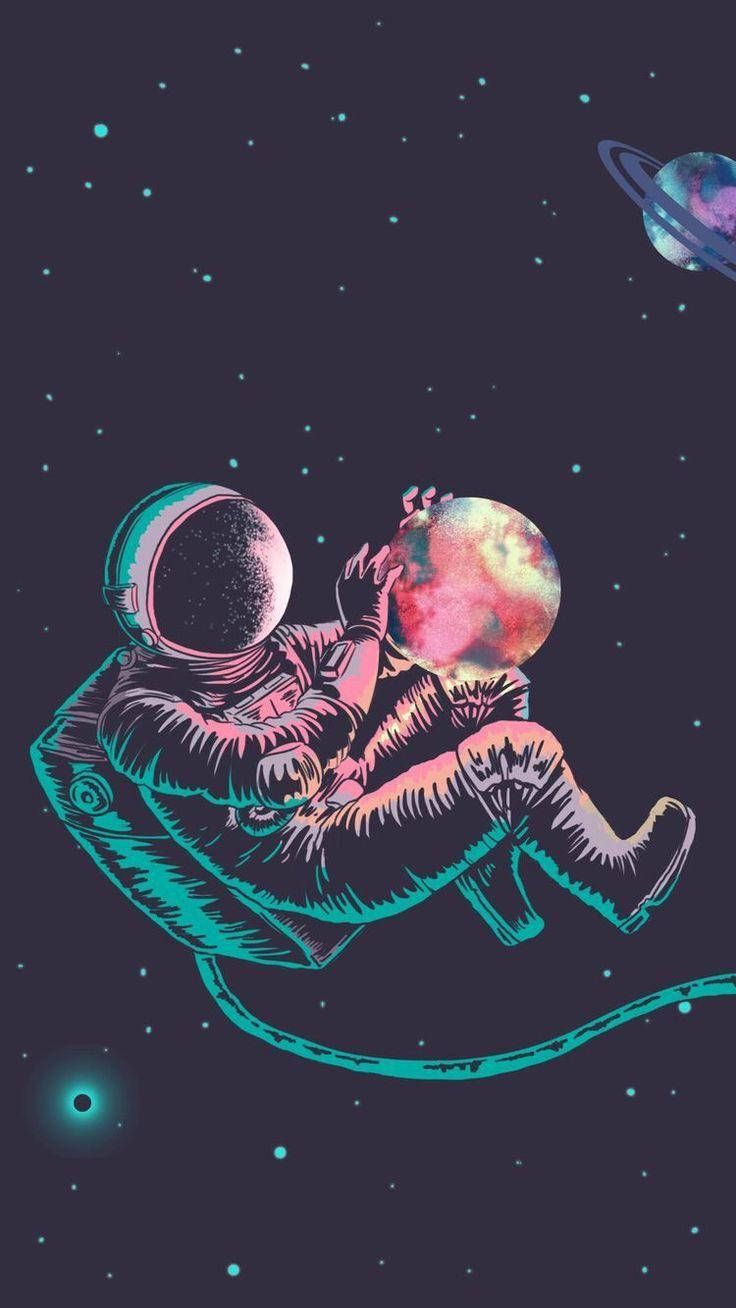 Astronaut, Weltraum, Planet, Illustration, Dunkelblau, HD, Hintergrundbild fürs Handy