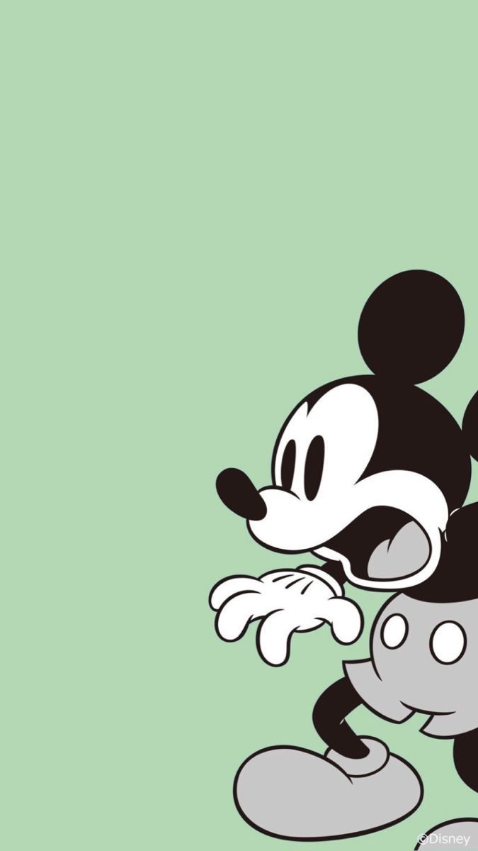 Micky Maus, Grüner Hintergrund, Klassischer Stil, Schwarzweiß-Figur, Disney, Sperrbildschirm
