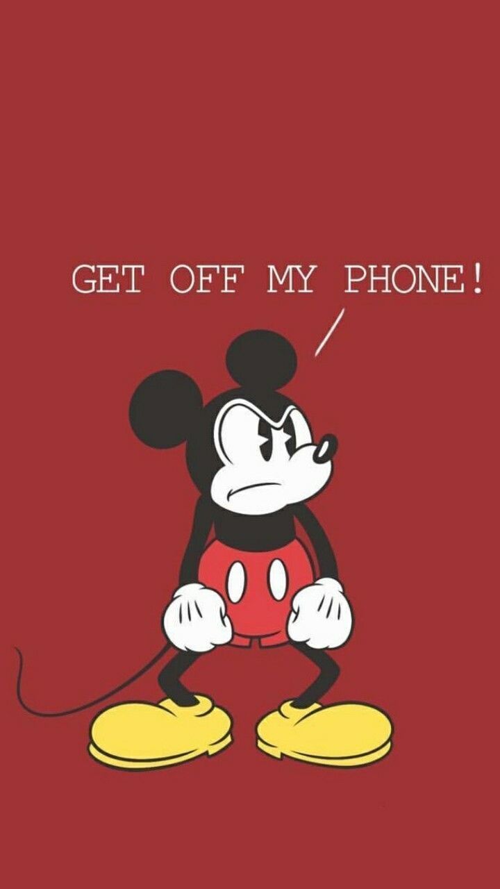 Micky Maus, Get off my phone, Roter Hintergrund, Schriftzug, Disney, Sperrbildschirm fürs iPhone