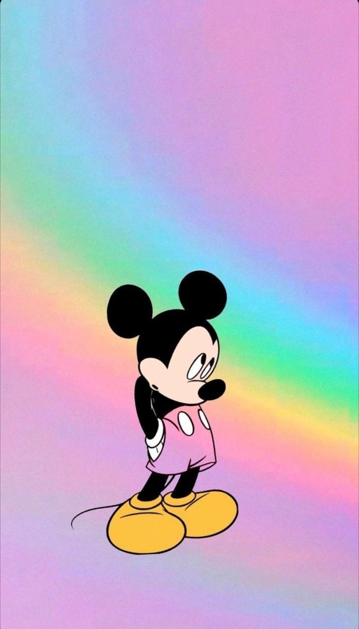 Micky Maus, Regenbogen, Holografisch, Pastell, Disney, Hochformat, Hintergrundbild fürs Smartphone